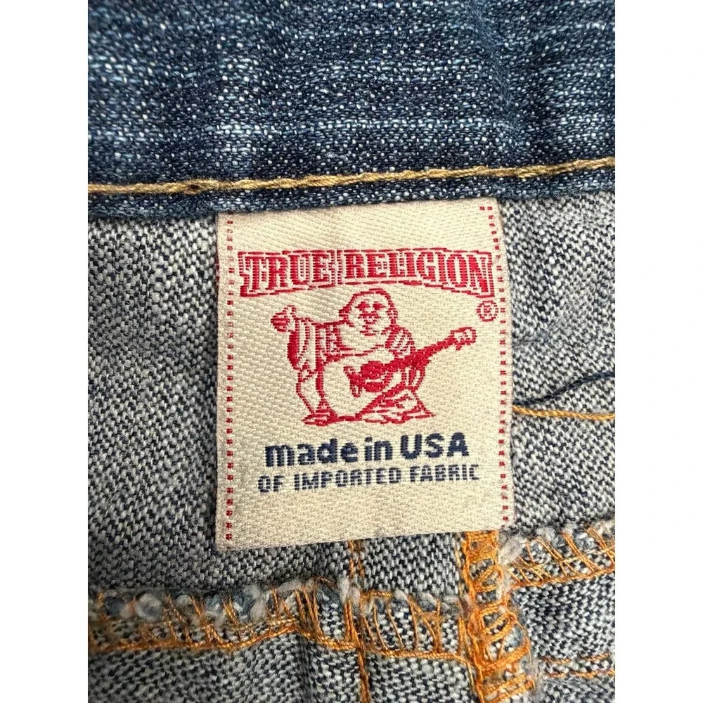True Religion Billy Jeans Shorts Men 34 Made USA Distressed Cutoff Raw Hem Denim